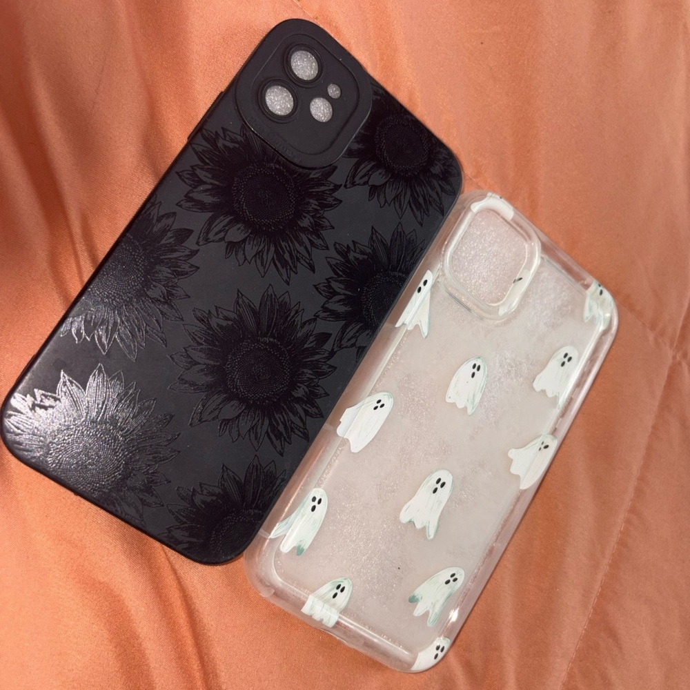 Black Holographic Sunflower & Clear Ghost Phone Case Combo - Bundle (2 cases)